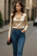 Rosela – Biała bluzka z eleganckim drapowaniem