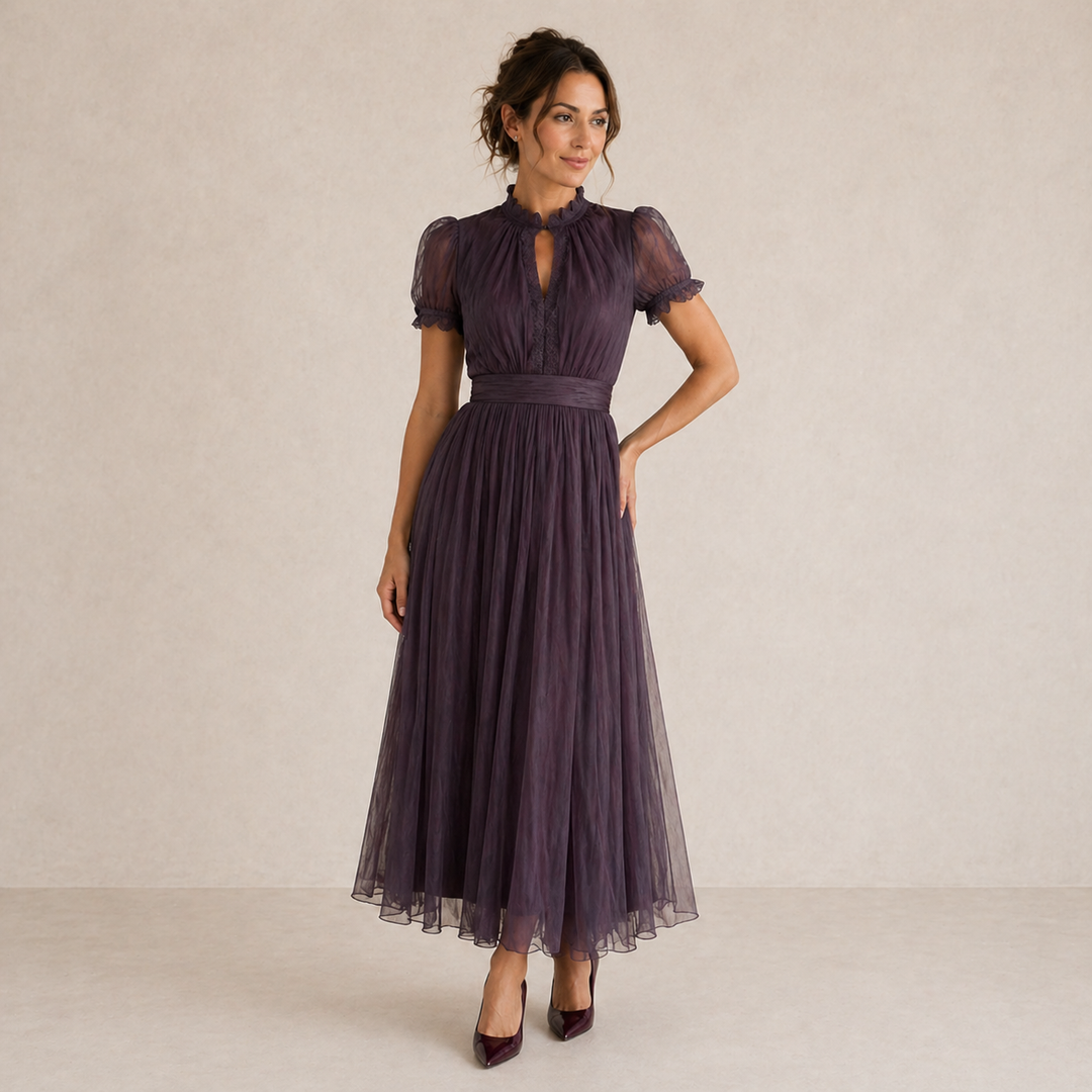 Pleased Puff- Sleeve Midi sukienka