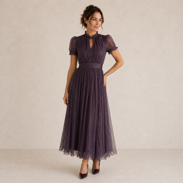 Pleased Puff- Sleeve Midi sukienka