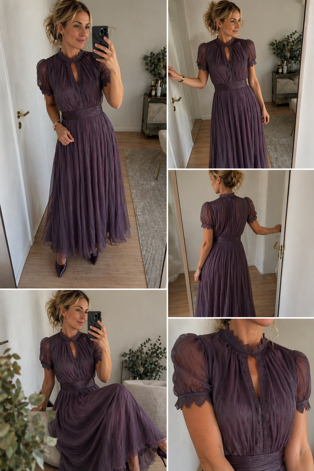 Pleased Puff- Sleeve Midi sukienka